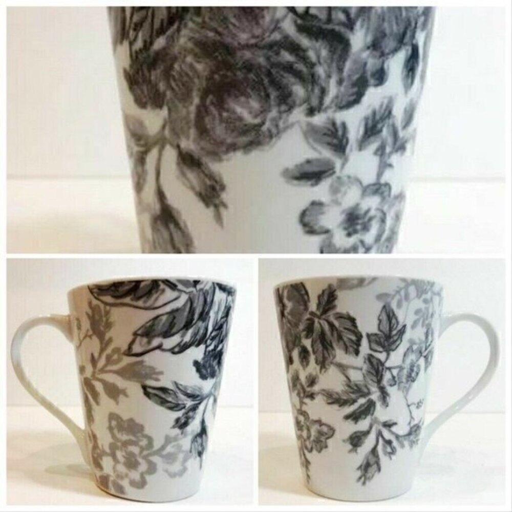 BonJour SHADED GARDEN Porcelain Set of 4 Coffee Mug Slate Tea Cups 11 Oz.
